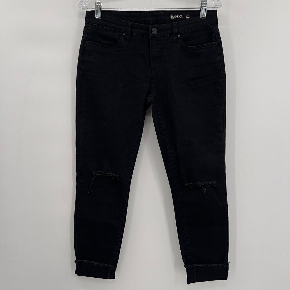 Blank NYC Intro Women's Skinny Crop Raw Hem Ripped Black Jeans 28